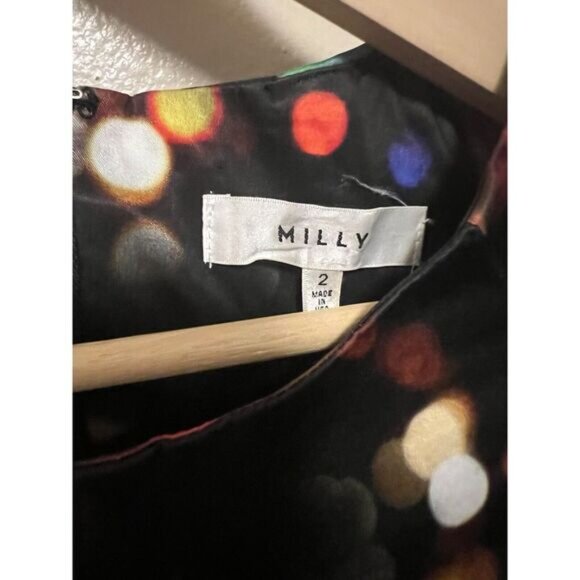 Milly City Lights Black Blouse Top Short Sleeve Shirt Zips Abstract Dot Womens 2 - Picture 3 of 13